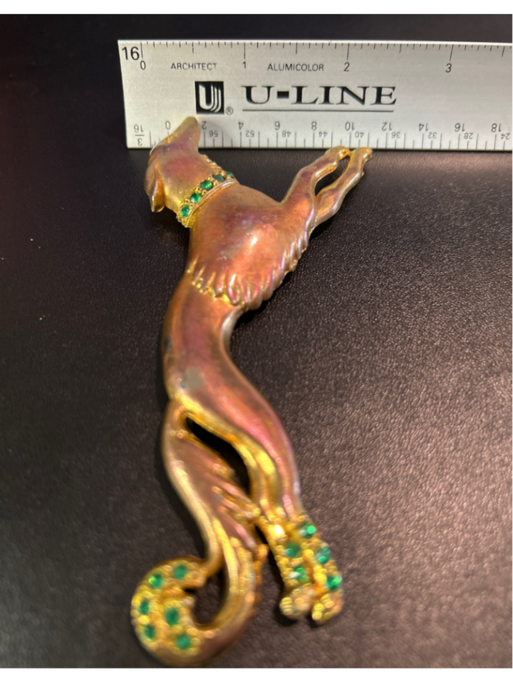 Women's vintage Saluki Brooch One Size Gold Green - Picture 4 of 6